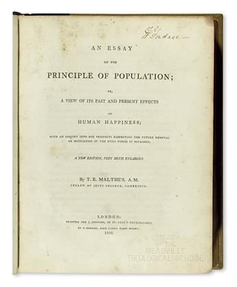 MALTHUS, THOMAS ROBERT. An Essay on the Principle of Population . . . New Edition, very much enlarged.  1803